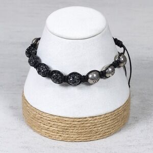 Adjustable Om Bracelet Black Cord Rhinestone Bead Spiritual Bracelet